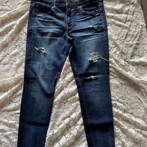 American Eagle Blue Jeggings with Distressed Details